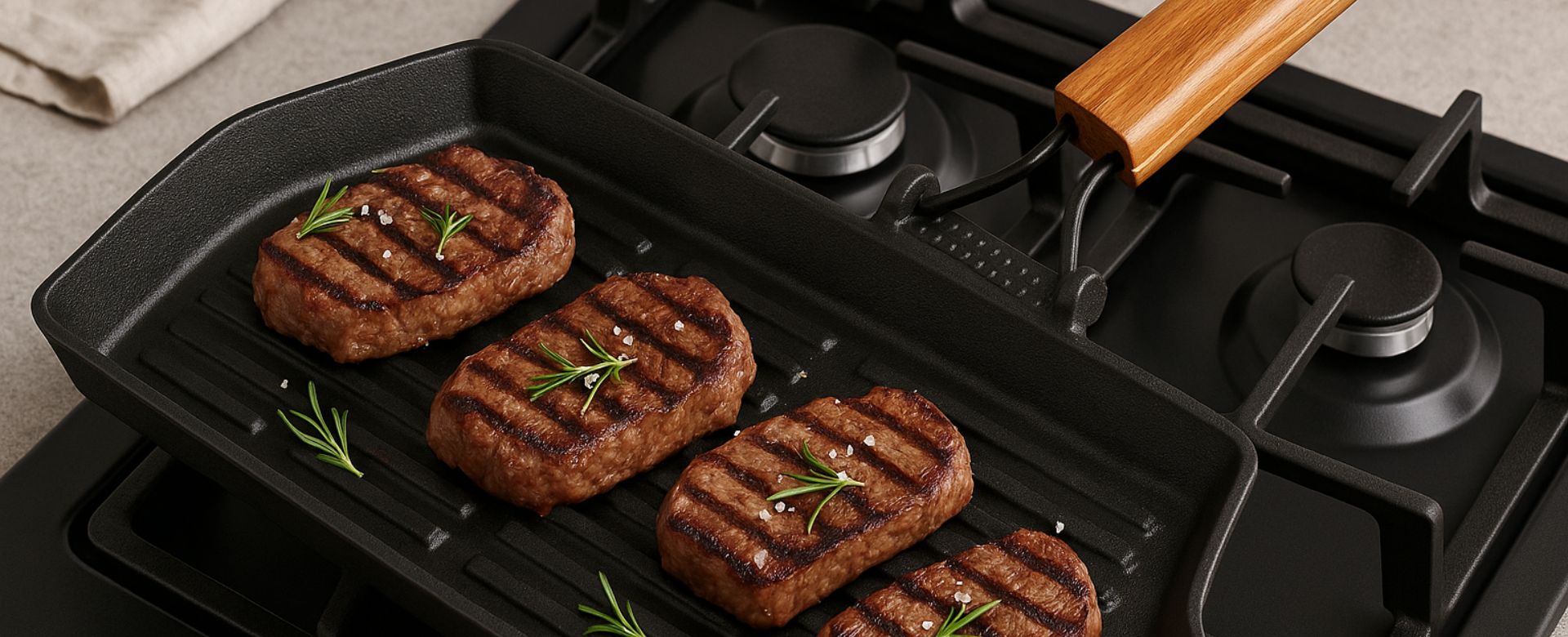 Cast iron grill pan with foldable handle